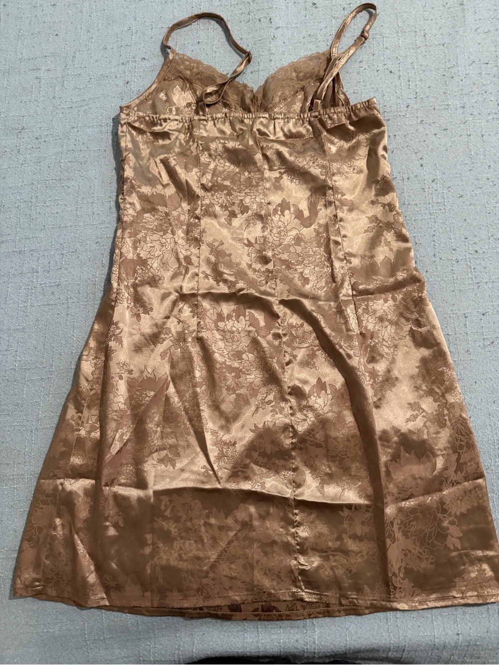 SHEIN Bronze Satin Lace Slip Mini Dress - Picture 3 of 7